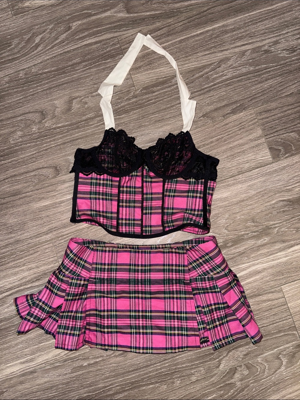 I.AM.GIA pink Plaid corset Mini Skirt set Pleated Schoolgirl costume